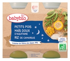 Babybio Guisantes Buenas Noches Maíz Dulce Arroz 6 Meses y + Ecológico 2 Botes de 200 g