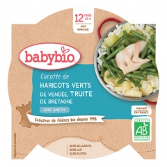 Babybio Cocotte de Haricots Verts Truite 12 Mois et + Bio 230 g