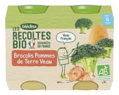 Blédina Les Récoltes Bio Broccolis Pommes de Terre Veau Dès 6 Mois Bio 2 Pots