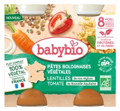 Babybio Pasta Boloñesa Vegana Lentejas Tomate 8 Meses y + Ecológica 2 x 200g Tarrinas