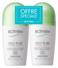 Biotherm Déo Pure Natural Protect Déodorant Soin 24H Roll-On Bio Lot de 2 x 75 ml