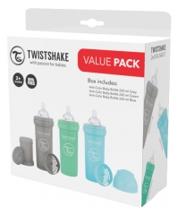 Twistshake Anti-Colique M 260 ml 2 Mois et + Pack 3 Biberons