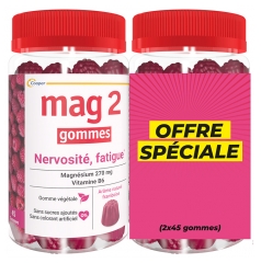 Mag 2 Gommes Nervosité Fatigue Framboise Lot de 2 x 45 Gummies