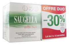 Saugella Cotton Touch Jour Lot de 2 x 14 Serviettes Extra-Fines avec Ailettes