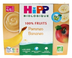 HiPP 100% Fruits Pommes Bananes dès 4/6 Mois Bio 4 Pots