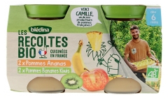 Blédina Les Récoltes Bio Pommes Ananas + Pommes Bananes Kiwis dès 6 Mois Bio 4 Pots