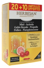 Herbesan Miód Królewski Acerola Pyłek Kwiatowy Grejpfrut Propolis 20 Ampułek + 10 Gratis