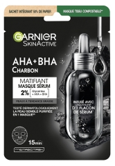 Garnier SkinActive AHA + BHA Charbon Masque en Tissu Sérum Matifiant 28 ml