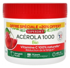 Acérola 1000 Bio 60 Comprimés Sécables à Croquer + 12 Comprimés Offerts