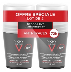 Vichy Homme Desodorante Anti-Transpirante 72H Control Extremo Roll-On Lote de 2 x 50 ml