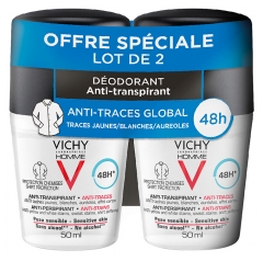 Vichy Homme Pret-sviedru Dezodorants 48H Anti-Traipu Roll-On 2 x 50 ml iepakojumā