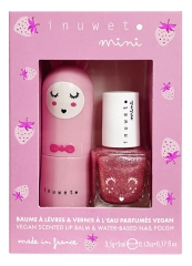 Inuwet Mini Darilni Set Balzam za ustnice 3,5 g + Lak za nohte s Parfumom na osnovi vode 5 ml Jagoda