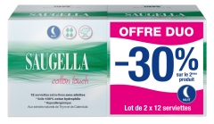 Saugella Cotton Touch Nuit Lot de 2 x 12 Serviettes Extra-Fines avec Ailettes