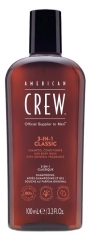 American Crew 3-En-1Format Voyage, Shampooing, Après Shampooing & Gel Douche pour Cheveux et Corps (100ml), Revitalisant, hydratant et apaisant.