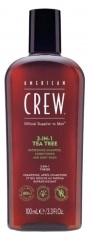 American Crew 3-En-1 Format Voyage, Arbre à Thé, Shampooing, Après Shampooing & Gel Douche pour Cheveux et Corps (100ml), Revitalisant et hydratant.
