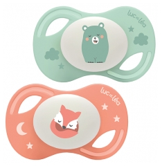 Colecția Luc et L&eacute;a Noapte 2 Suzete Anatomice cu Tetină Extra-Subțire 18 Luni și +