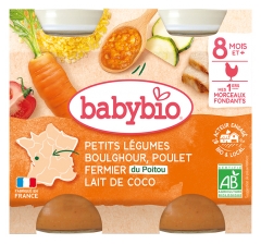 Babybio Petits Légumes Boulghour Poulet Fermier Lait de Coco 8 Mois et + Bio 2 Pots de 200 g
