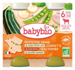 Babybio Petits Pois Panais Courgette Veau Fermier 6 Mois et + Bio 2 Pots de 200 g