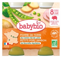 Babybio Pomme de Terre Petits Pois Jambon 8 Mois et + Bio 2 Pots de 200 g