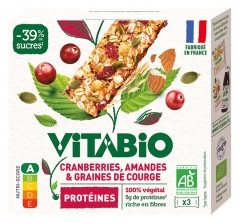 Vitabio Cranberries Almonds & Pumpkin Seeds Organic Protein 3 Bars