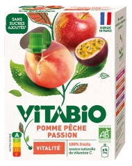 Vitabio Manzana Melocot&oacute;n Pasi&oacute;n BIO 4 x 100 g Botellas