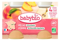 Babybio Perzik Appel 4 Maanden en + Biologisch 2 x 130 g Potjes