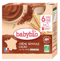 Babybio Crema di Semola di Cacao Biologica 8 Mesi e Oltre 4 Bottiglie da 85 g