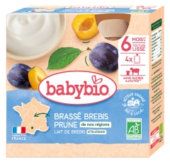 Babybio Brassé Brebis Prune 6 Mois et + Bio 4 Gourdes de 85 g