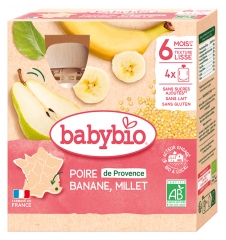 Babybio Pera Pl&aacute;tano Mijo 6 Meses y + Ecol&oacute;gico 4 Frascos de 90 g