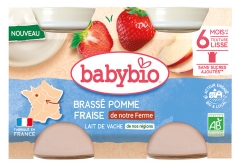 Babybio Brass&eacute; Appel Aardbei Koemelk 6 maanden en ouder Bio 2 potjes van 130 g