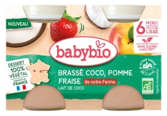 Babybio Brass&eacute; Kokos &AElig;ble Jordb&aelig;r Kokosm&aelig;lk 6 M&aring;neder og + &Oslash;kologisk 2 B&aelig;gre &agrave; 130 g