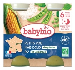 Babybio Guisantes Buenas Noches Ma&iacute;z Dulce Arroz 6 Meses y + Ecol&oacute;gico 2 Botes de 200 g