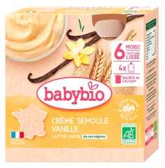 Babybio Cremă Griș Vanilie 6 Luni și + Bio 4 Pungi de 85 g