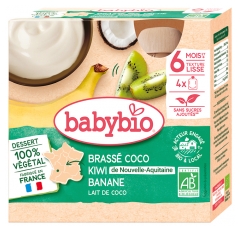 Babybio Papa Coco Kiwi Banana Leite de Coco 6 Meses e + Bio 4 Embalagens de 85 g