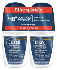 Etiaxil Déodorant Men Anti-Transpirant Contrôle 48H Roll-On Lot de 2 x 50 ml