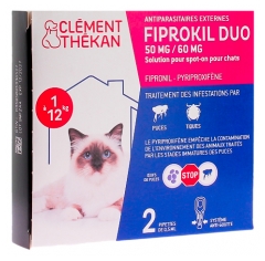 Clément Thékan Fiprokil Duo Antiparasitaire Chat 1 à 12 kg 2 Pipettes
