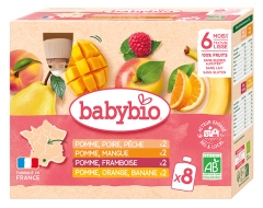 Babybio 100% Frukt 6 M&aring;nader och + Ekologisk 8 P&aring;sar &agrave; 90 g