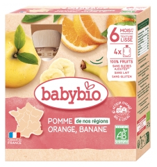Babybio Manzana Naranja Pl&aacute;tano 6 Meses y + BIO 4 Frascos