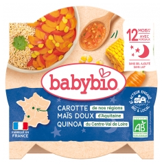 Babybio Bună Noapte Fondue de Morcovi Porumb Dulce Quinoa 12 Luni și + Bio 230 g