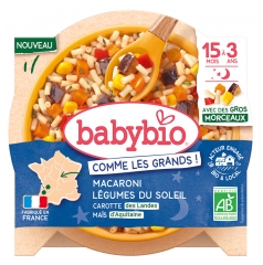 Babybio Bună Noapte Macaroane Legume de Soare Morcov Porumb de la 15 Luni la 3 Ani Bio 200 g