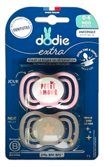 Dodie Extra 2 Sucettes Anatomiques Symmetrical Jour Nuit 0-6 Mois