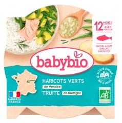 Babybio Cazuela de Jud&iacute;as Verdes Trucha 12 Meses y + Ecol&oacute;gica 230 g