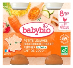 Babybio Pequenos Legumes Cuscuz Trigo Burgol Frango Caipira Leite de Coco 8 Meses e + Bio 2 Potes de 200 g