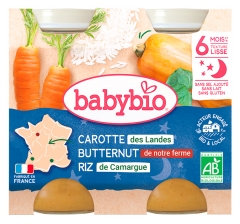 Babybio Goedenacht Wortel Butternut Rijst 6 Maanden en + Biologisch 2 x 200 g Potten
