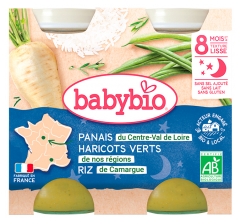 Babybio Bonne Nuit Panais Haricots Verts Riz 8 Mois et + Bio 2 Pots de 200 g