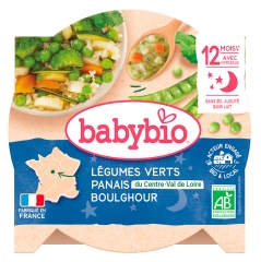 Babybio Noapte Bună Tocăniță de Legume Verzi cu Păst&acirc;rnac și Bulgur 12 Luni și + Bio 230 g