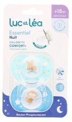 Luc et Léa Essentiel Nuit 2 Sucettes Anatomiques Collerette Confort + 18 Mois