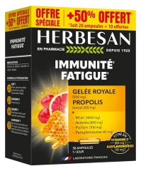 Herbesan Immunité Fatigue 20 Ampoules + 10 Offertes