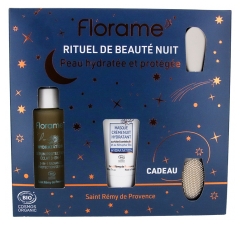 Florame Serum Protector del Resplandor Bio 3 en 1 30 ml + Mascarilla Crema Hidratante de Noche Bio 30 ml + Esp&aacute;tula Exfoliante Gratis