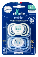 Dodie Extra 2 Chupetas Anat&oacute;micas Sim&eacute;tricas Dia Noite 0-6 Meses
